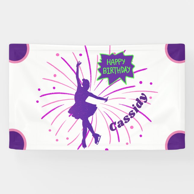 Happy Birthday Figure Skating Personalised  Banner (Horizontal)