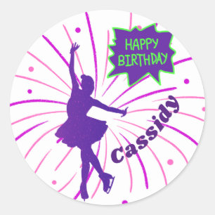 Happy Birthday Figure Skating Personalised  Classic Round Sticker