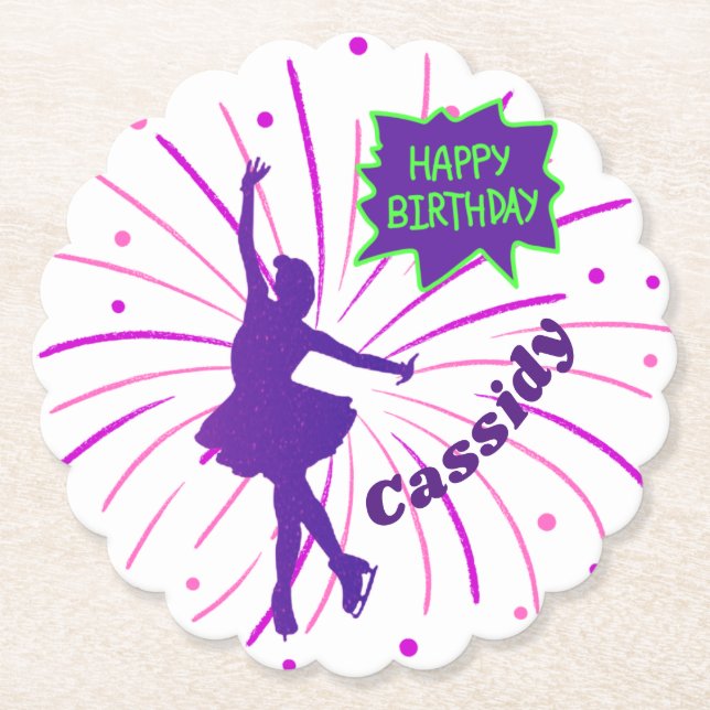 Happy Birthday Figure Skating Personalised  Paper Coaster (Front)