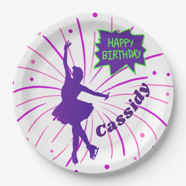 Happy Birthday Figure Skating Personalised  Paper Plate (Front)
