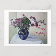 Happy Birthday fine art vintage pink flowers Card
