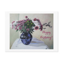 Happy Birthday fine art vintage pink flowers Card