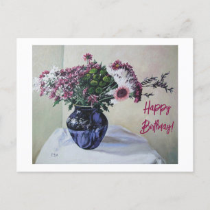 Happy Birthday fine art vintage pink flowers Card