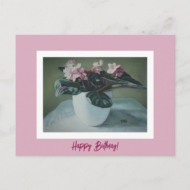 Happy Birthday fine art vintage pink flowers Card (Front)