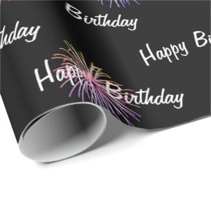 Happy Birthday fireworks on black Wrapping Paper