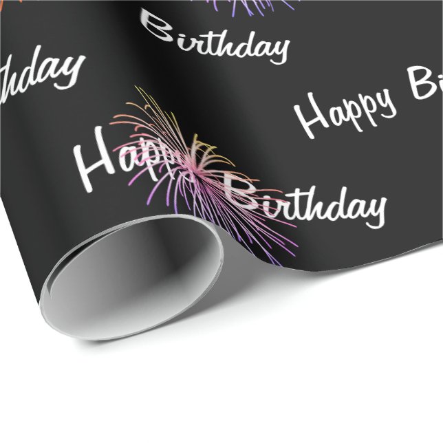 Happy Birthday fireworks on black Wrapping Paper (Roll Corner)