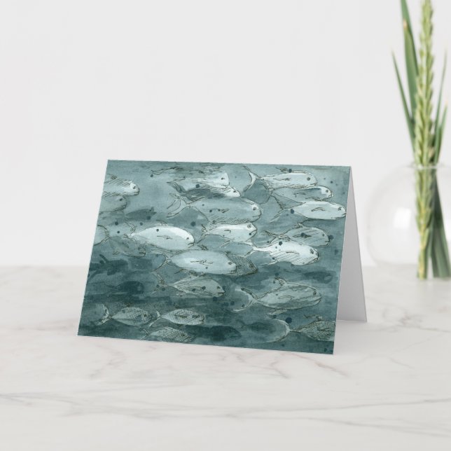 Happy Birthday Fish Values Grey Scale Watercolor Card (Front)