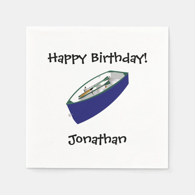 Happy Birthday Fishing Boat Paper Napkins (Front)
