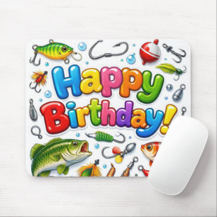 Happy Birthday Fishing Lures and Hooks Mouse Mat