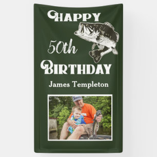 Happy Birthday Fishing Photo Name Father Men's Banner
