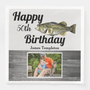 Happy Birthday Fishing Photo Name Father Men's Nap Napkin