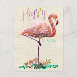 Happy birthday flamand rose postcard