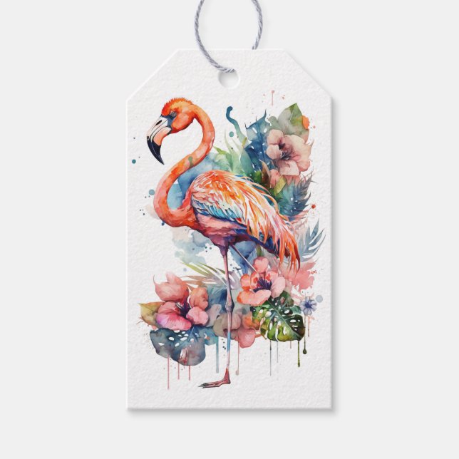 Happy Birthday Flamingo  Gift Tags (Front)