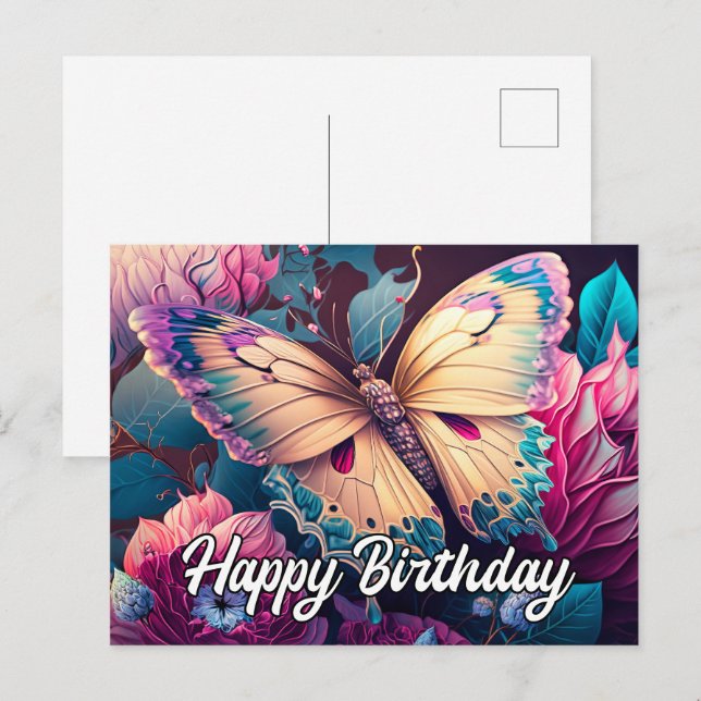 Happy Birthday Floating Butterfly Design Holiday Postcard (Front/Back)