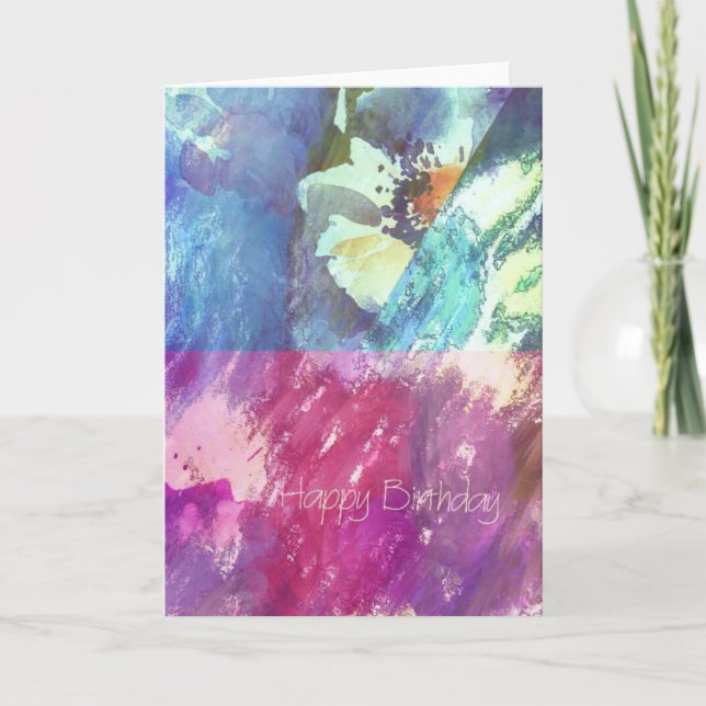 Happy Birthday Floral Abstract Card (Front)