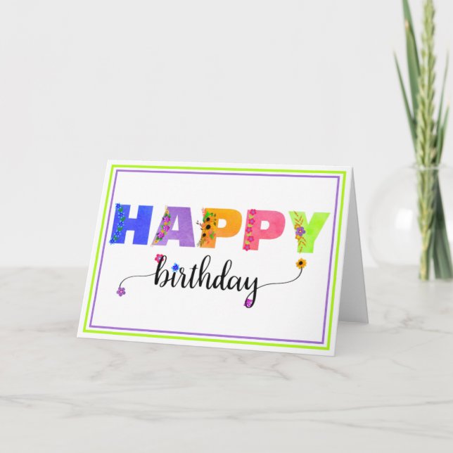 Happy Birthday Floral Accented Letters Card (Front)