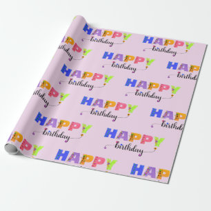 Happy Birthday Floral Accented Letters Wrapping Paper