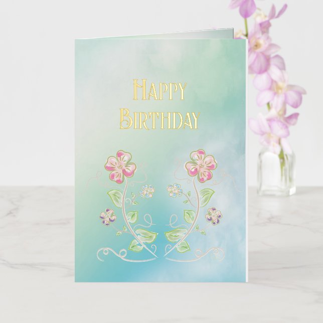 Happy Birthday, Floral, Beautiful, Love, Modern Foil Greeting Card (Orchid)