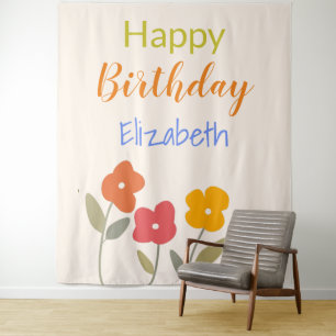 Happy Birthday Floral Blooms custom name Tapestry