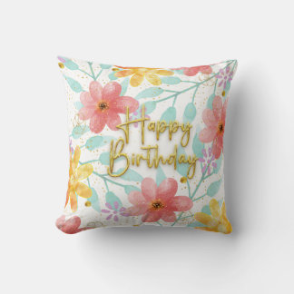 Happy Birthday floral botanical Elegant Template Cushion