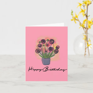Happy Birthday Floral Bouquet Pink Blank Inside Card