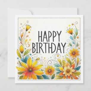 happy birthday floral card 