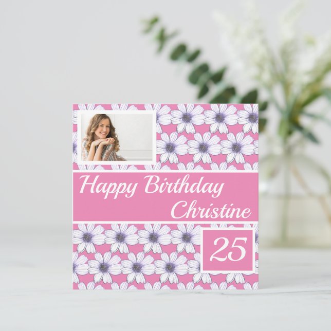 Happy Birthday Floral design Custom Card (Standing Front)