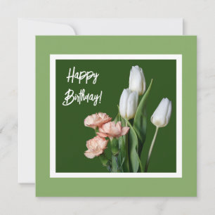 Happy birthday floral fine art white tulip retro card