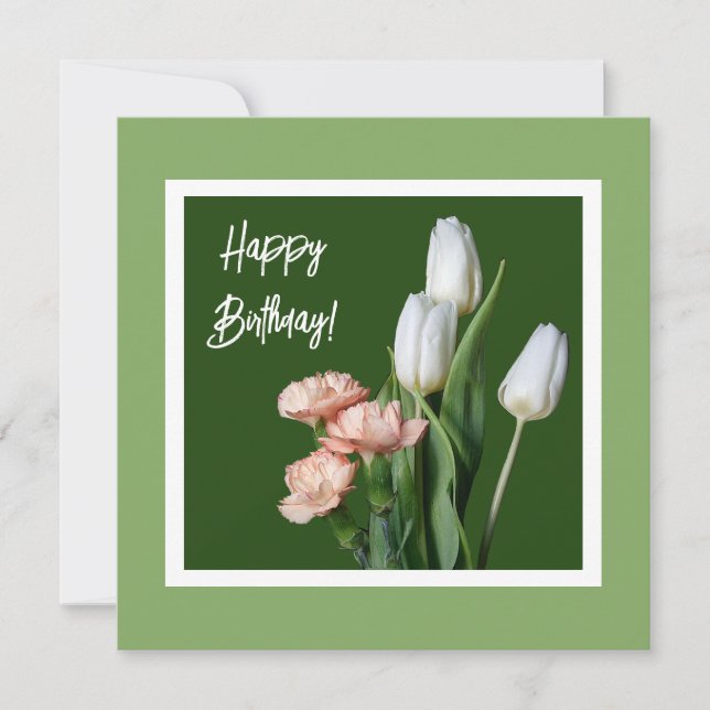 Happy birthday floral fine art white tulip retro card (Front)