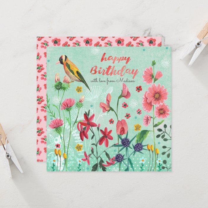 Happy Birthday Floral Flowers Greeting card Zazzle.co.uk