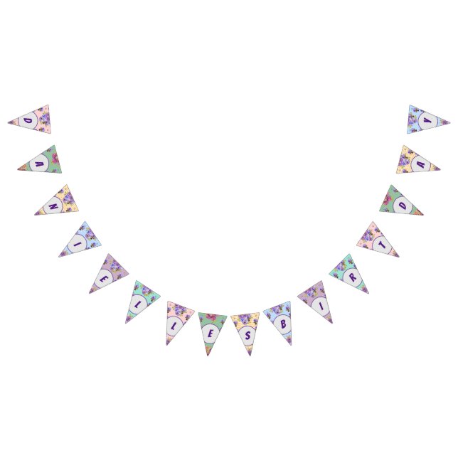 Happy Birthday Floral Girls Name Party Bunting Bunting (All)
