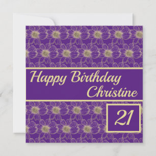 Happy Birthday Floral Gold Purple Custom Card
