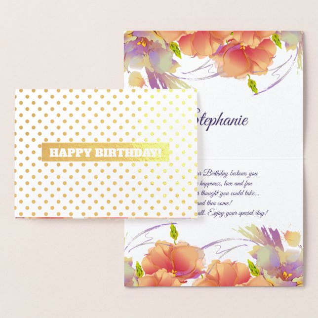 Happy Birthday. Floral Luxury Real Foil Cards (Display)