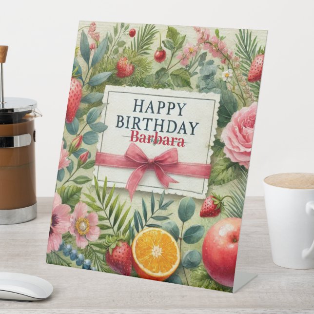 Happy Birthday Floral  Personalised Pedestal Sign (In SItu)
