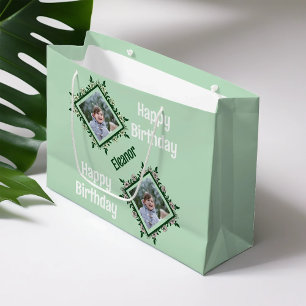 Happy Birthday Floral Photo Frame Large Gift Bag