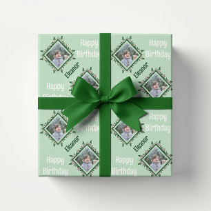 Happy Birthday Floral Photo Frame Wrapping Paper