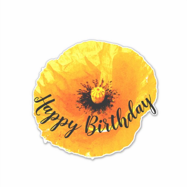 Happy Birthday Floral Poppy Flower Golden Yellow (Front)