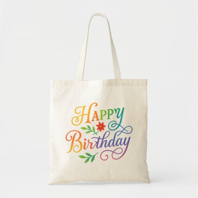 Happy Birthday Floral Rainbow Adult Zip-Up Hoodie  Tote Bag (Front)