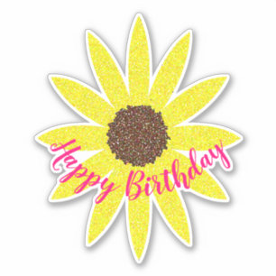 Happy Birthday Floral Sunflower Curved Text Unique