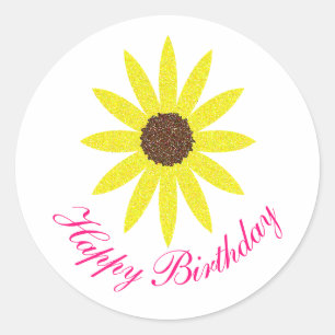 Happy Birthday Floral Sunflower Flower Pink Yellow Classic Round Sticker