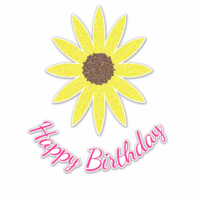 Happy Birthday Floral Sunflower Flower Yellow Pink (Front)