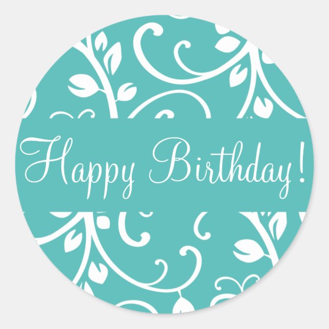 Happy Birthday Floral Vine Envelope Sticker Seal (Front)