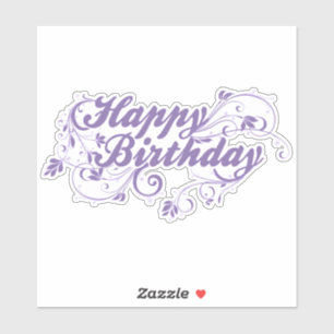 Happy Birthday Floral Violet Sticker