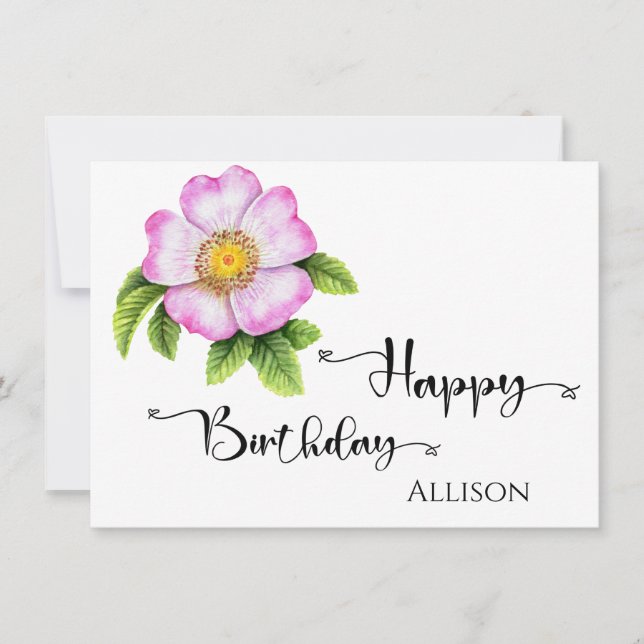 Happy Birthday Floral Watercolor  Card (Front)