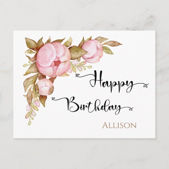 Happy Birthday Floral Watercolor  Postcard (Front)