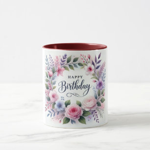 Happy Birthday Floral Wreath Beauty Mug
