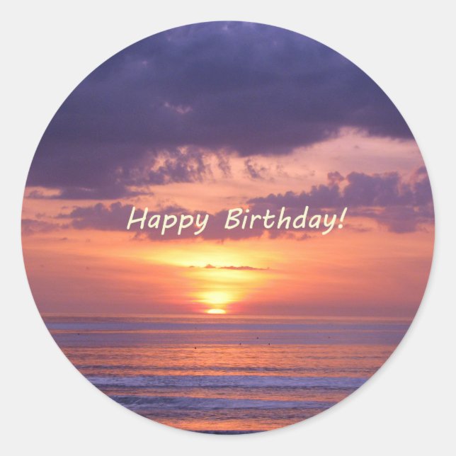 Happy Birthday Florida Beach Sunset Classic Round Sticker (Front)