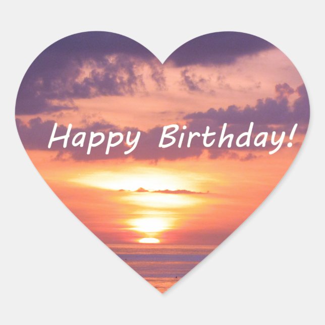 Happy Birthday Florida Beach Sunset Heart Sticker (Front)