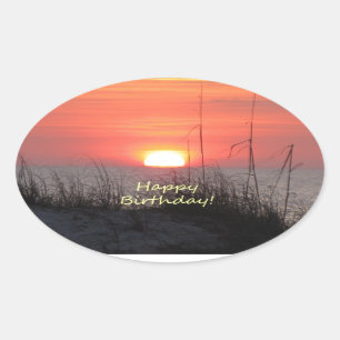 Happy Birthday Florida Sunset Oval Sticker