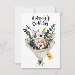 Happy Birthday Flower Bouquet Card Modern Floral